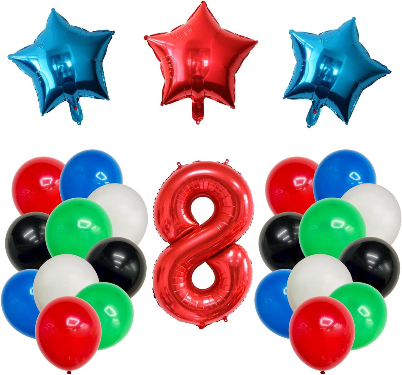 Set aniversar pentru 8 ani Ruenie, folie/latex, multicolor, 31 piese