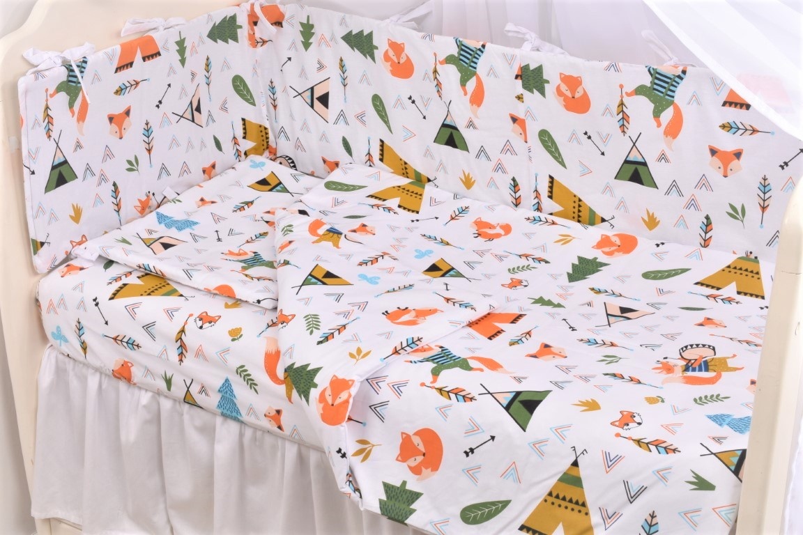 Set complet 7 piese lenjerie si aparatori patut 120x60 cm bumbac 100% model Animalute