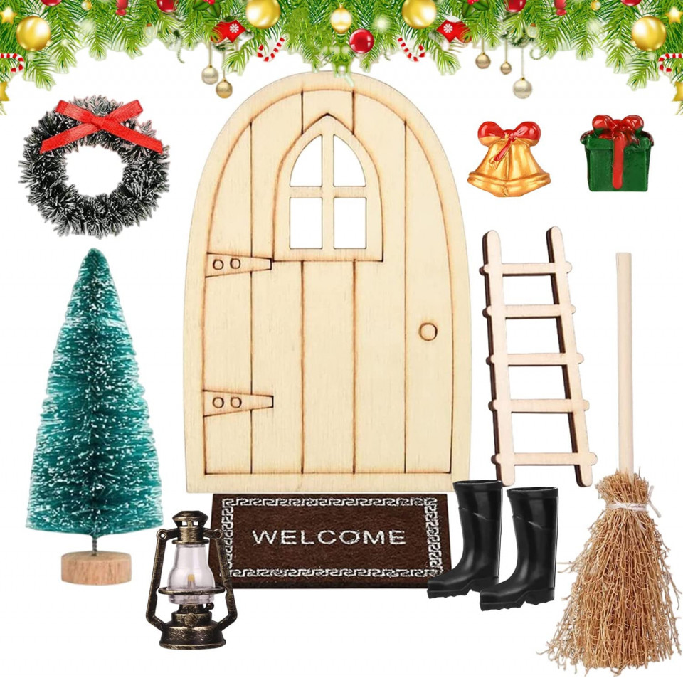Set de 10 mini-decoratiuni pentru Craciun HIQE-FL, plastic/lemn, multicolor