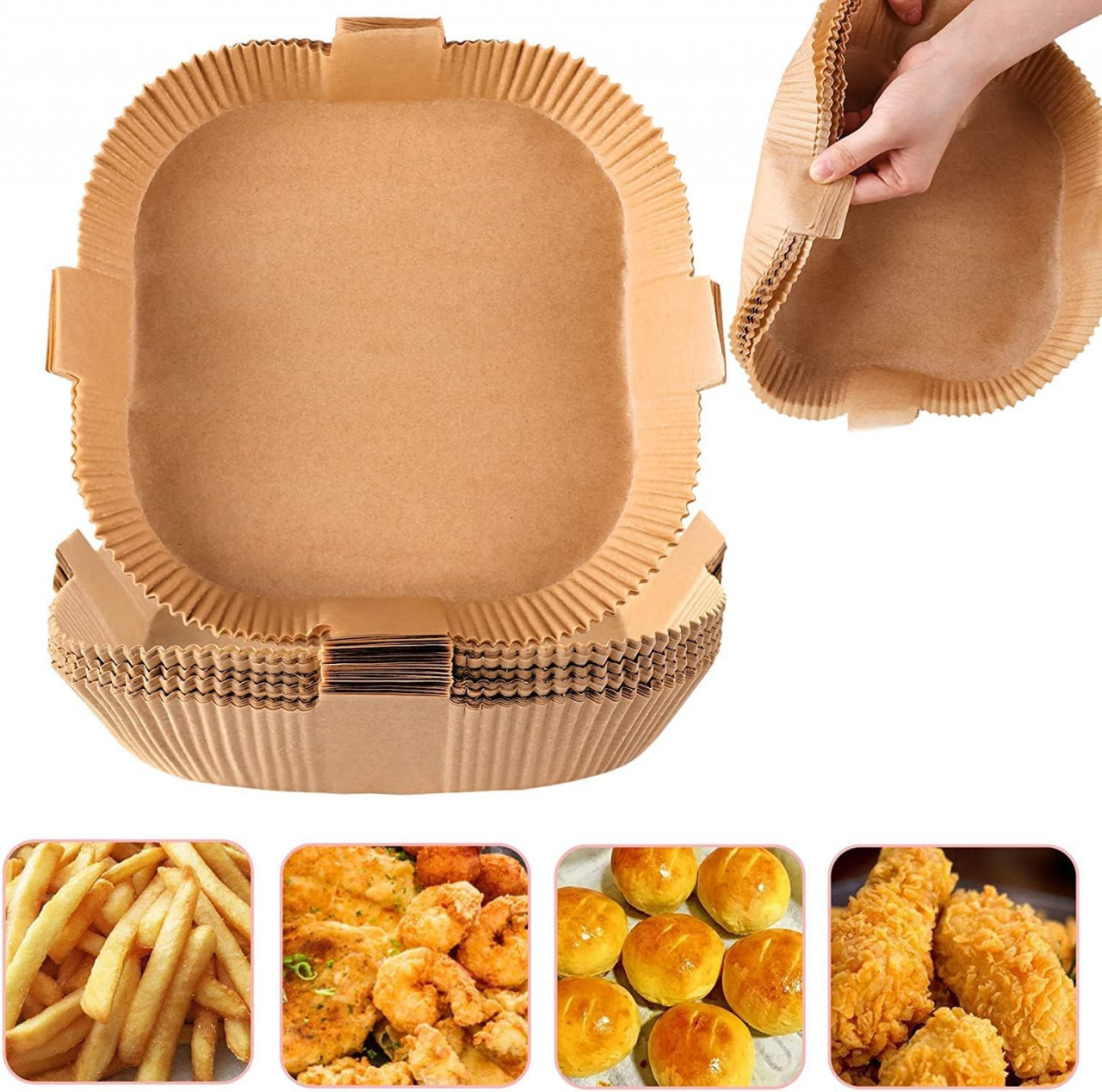 Set de 100 foi de copt pentru friteuza cu aer Piucrty, hartie, natur, 20 cm