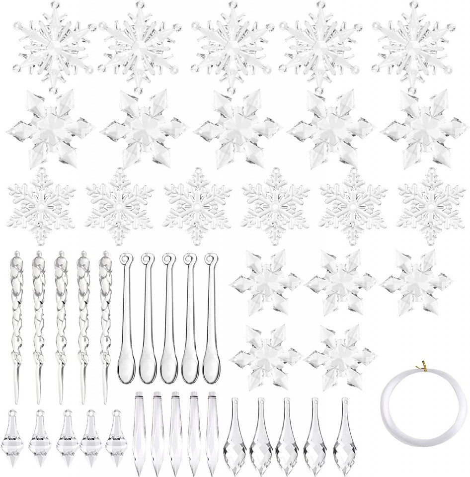 Set de 100 ornamente pentru brad TUPARKA, acril, transparent 100% pret redus