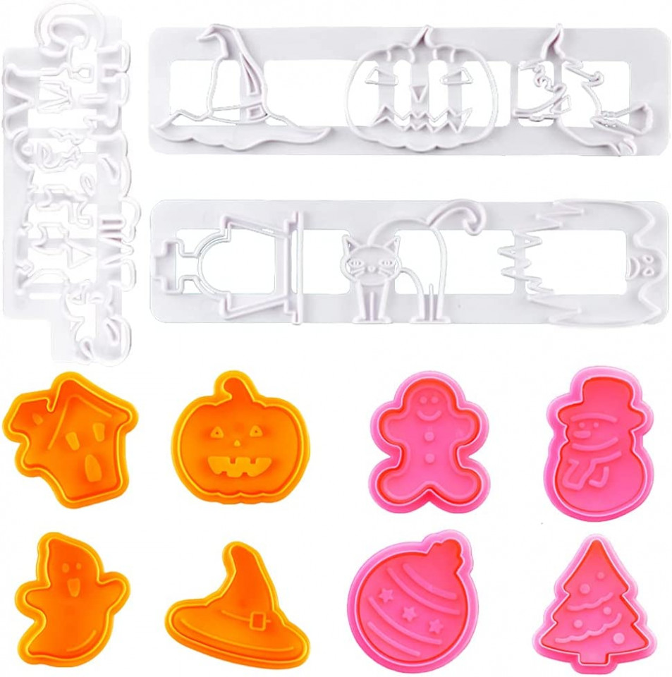 Set de 11 forme pentru prajituri de Halloween MEZHEN, plastic, multicolor chilipirul-zilei.ro/ imagine noua