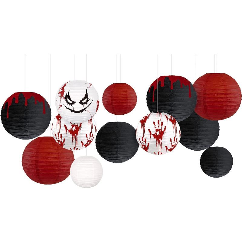 Set de 12 decoratiuni pentru Halloween AOBKIAT, alb/rosu/negru, hartie, 20 /25/ 30 cm 25 pret redus