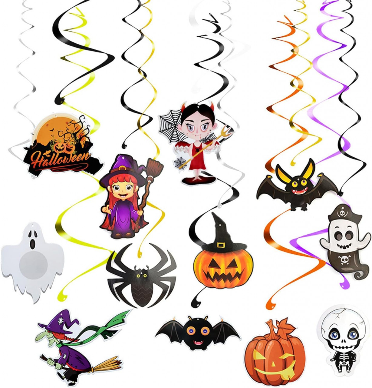 Set de 12 decoratiuni pentru Halloween GoldRock, carton/PVC, multicolor