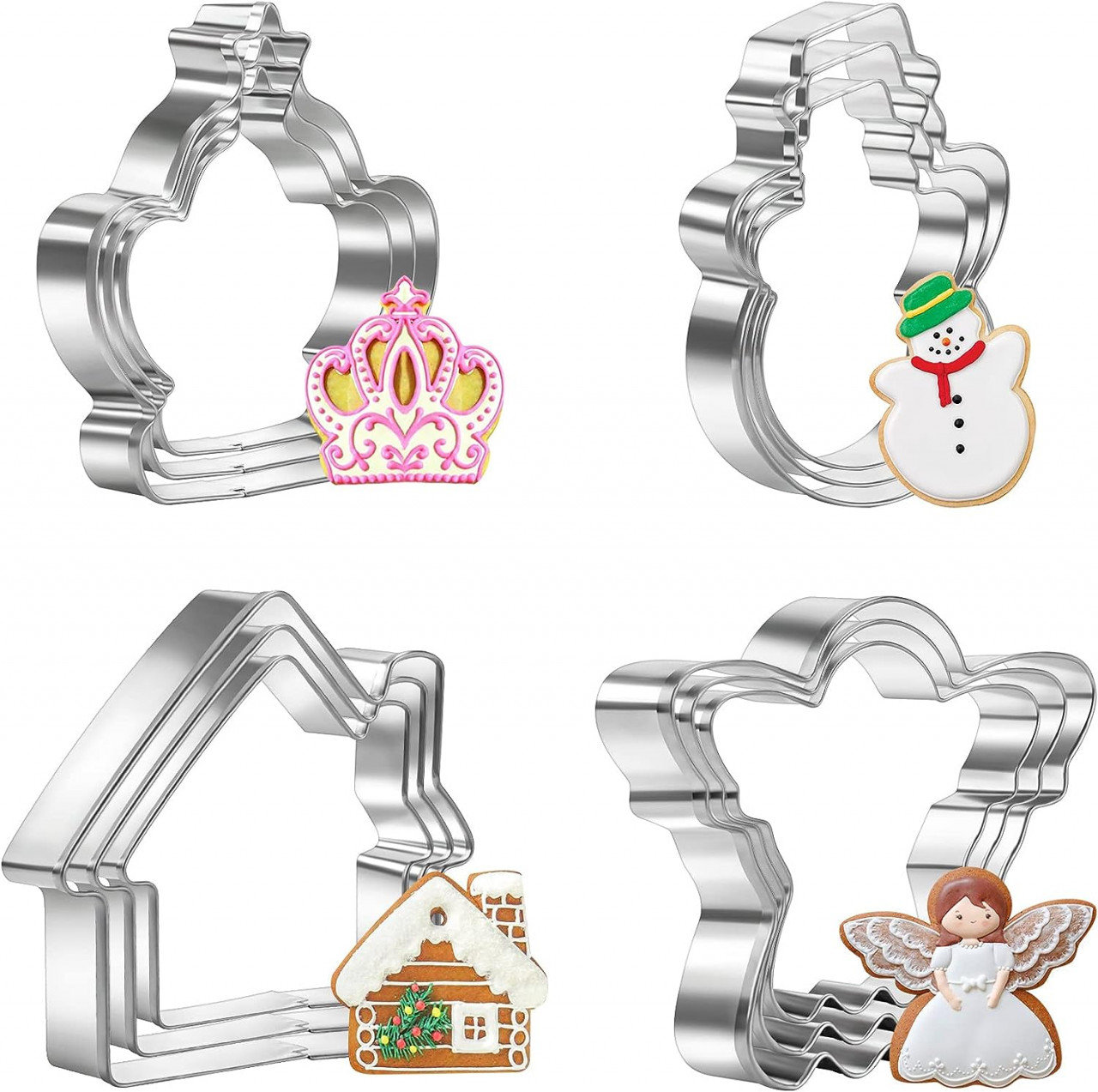 Set de 12 forme pentru biscuiti de Craciun Kiiwah, otel inoxidabil, argintiu