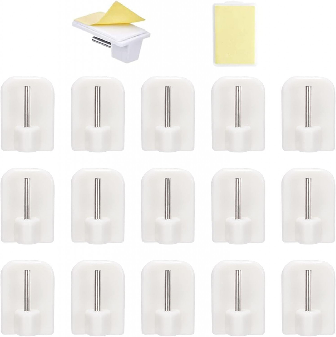 Set de 15 carlige autoadezive Cerioll, metal/plastic, alb, 1.7 x 2.4 cm
