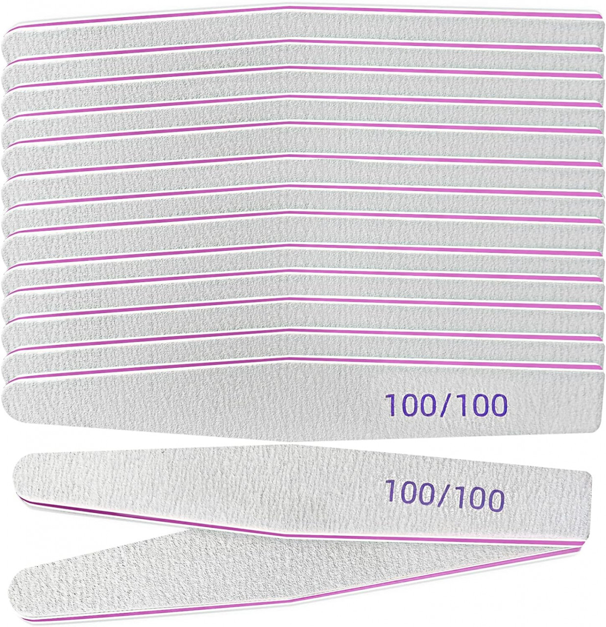 Set de 15 pile pentru unghii Lofuanna, granulatie 100/100, gri/alb/roz, 17,8 cm