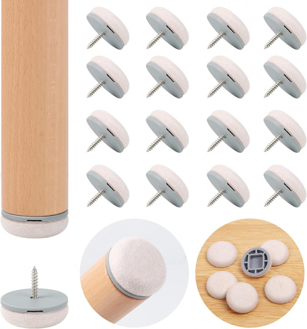 Set de 16 protectii pentru picioare mobilier Ezprotekt, pasla/plastic, bej, 35 mm
