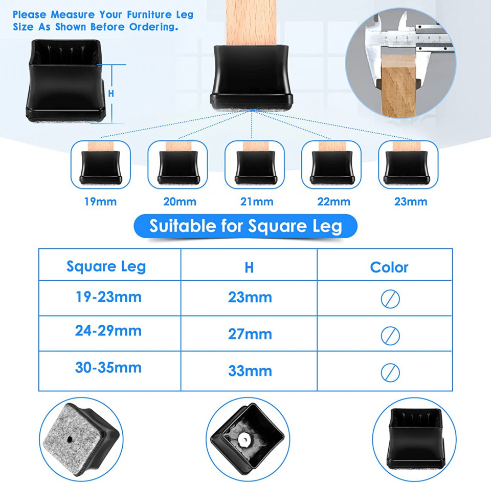 Set de 16 protectii pentru picioarele scaunelor VABNEER, silicon/pasla, gri/negru, 19-23 mm