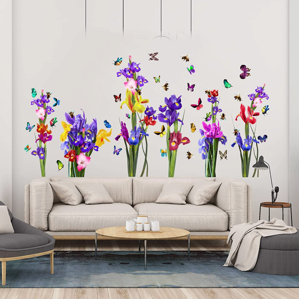 Set de 2 autocolante de perete cu flori AnFigure, vinil, multicolor,122,3 x 61,3 cm 613 imagine noua