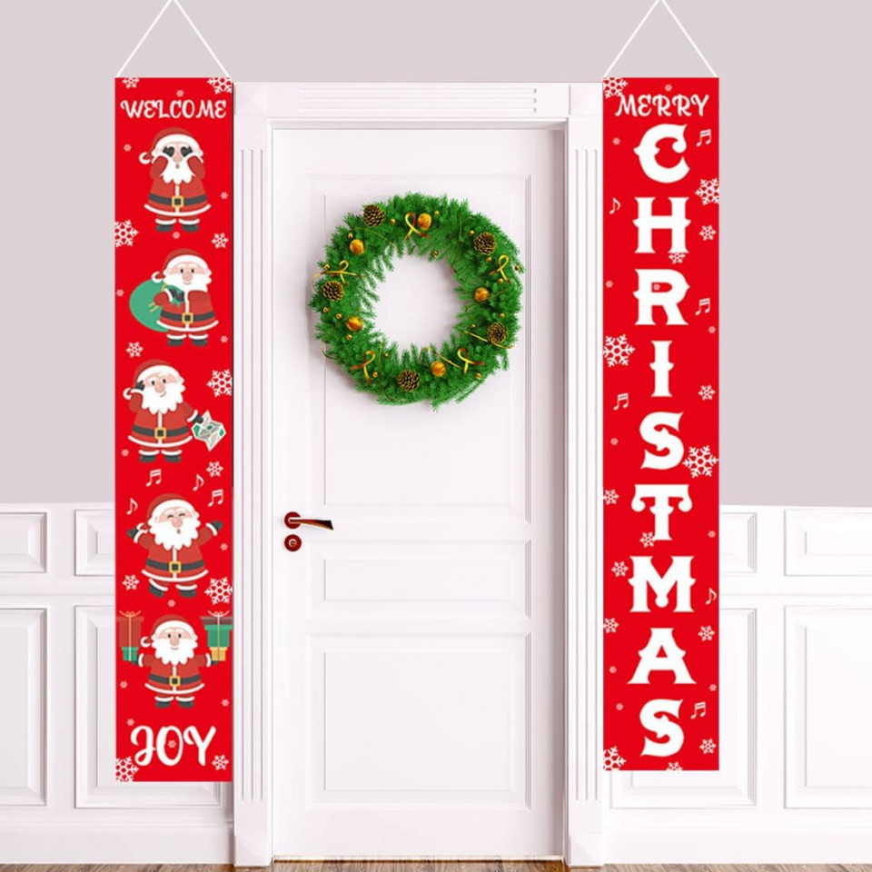 Set de 2 bannere de Craciun Miotlsy, poliester, rosu, 180 x 30 cm
