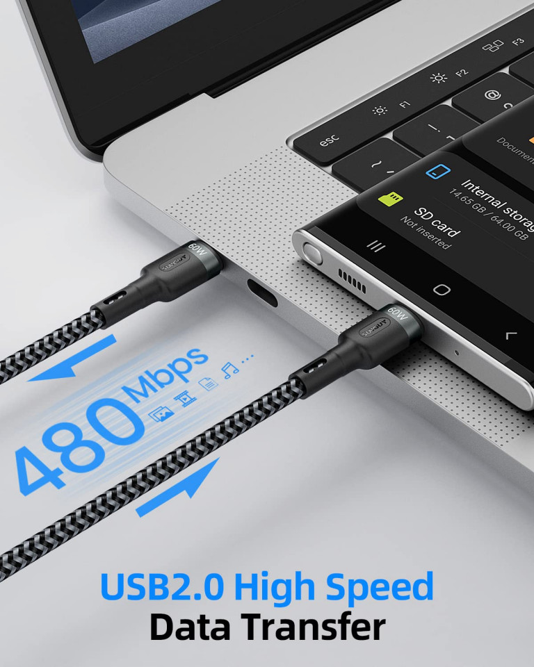 Poze Set de 2 cabluri USB tipe C la USB tipe C SUNGUY, TPE, negru, 50 cm