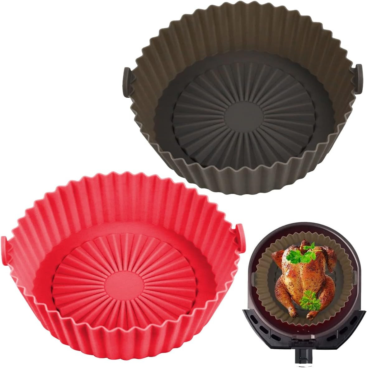 Set de 2 cosuri pentru friteuza cu aer Tongboke, silicon, rosu/negru, 20,7 x 16,5 x 6,7 cm