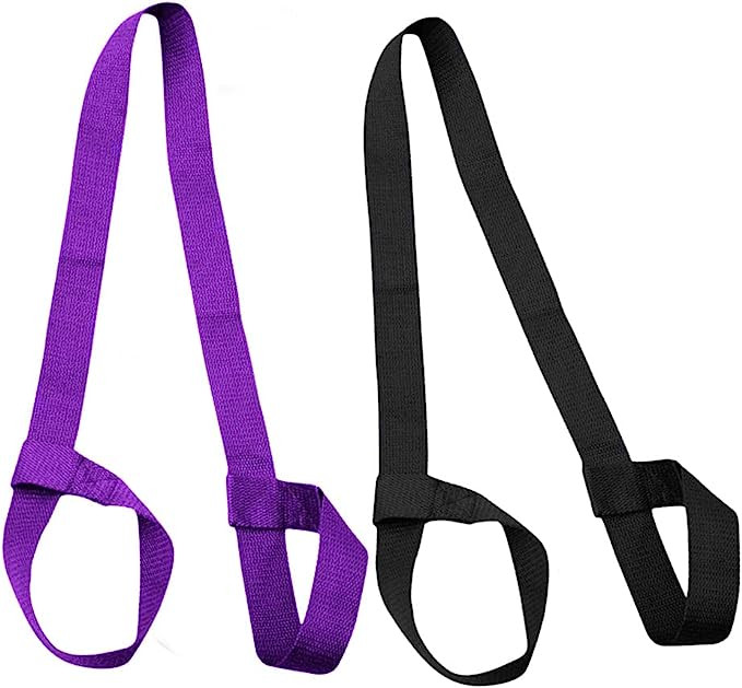 Set de 2 curele pentru covoras sport Elion, nailon, negru/mov, 150 x 3.8 cm