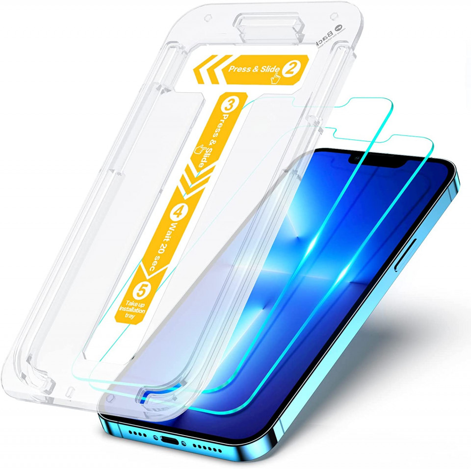 Set de 2 folii de protectie pentru iPhone 13 Pro Max CIRYCASE, cu cadru de instalare, sticla securizata, transparent, 6,7 inchi 67 imagine 2022