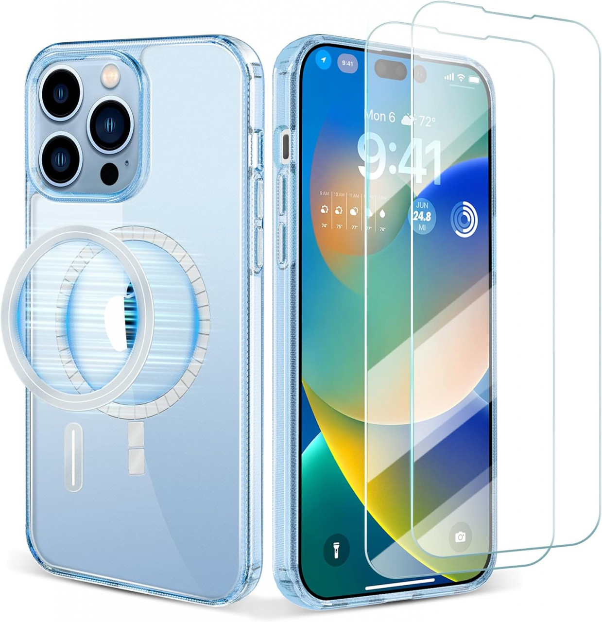 Set de 2 folii pentru ecran si husa de protectie pentru iPhone 14 Pro FYY, TPU, albastru, 6.1 inchi