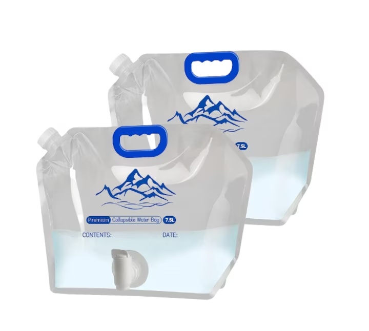 Set de 2 pungi de apa cu robinet Yilako, plastic ecologic, alb/albastru, 7,5 l