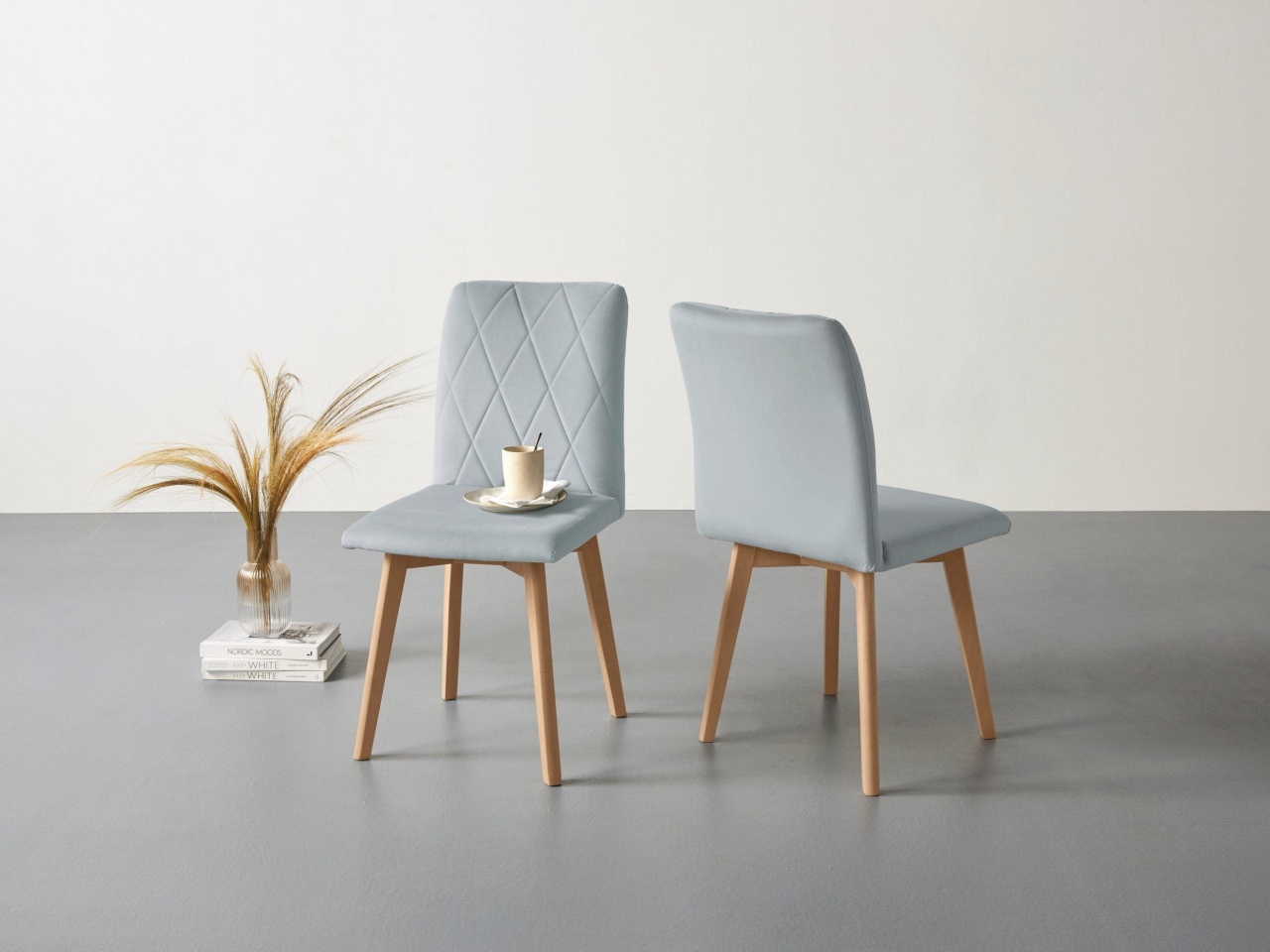 Set de 2 scaune tapitate Brest, Catifea, Gri