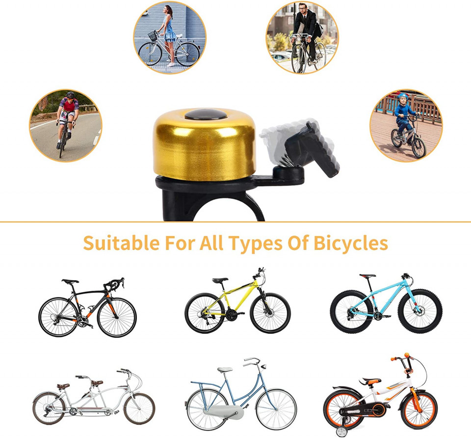 Set de 2 sonerii pentru bicicleta Herefun, aluminiu/plastic, negru/auriu