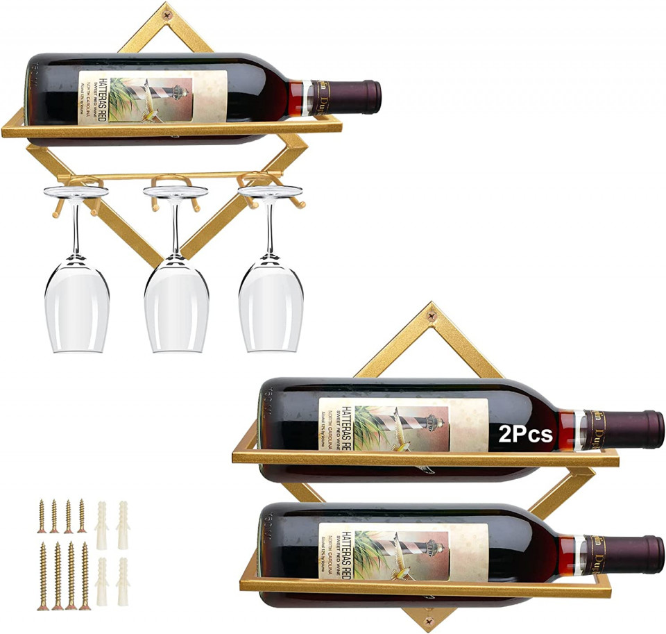 Set de 2 suporturi pentru sticlele de vin MERYSAN, metal, auriu, 26 x 25 cm / 25,8 x 25,8 cm Gătit și servire 2023-09-25