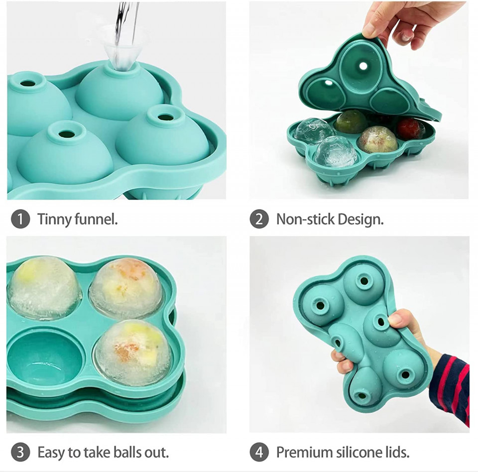 Set de 2 tavi pentru cuburi de gheata sferice Theuwnee®, silicon, verde, 18,5 x 14 cm - 3 | YEO