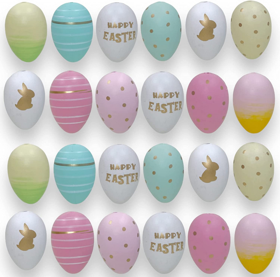 Poze Set de 24 oua pentru Paste MIJOMA, plastic, multicolor, 6 x 4 cm