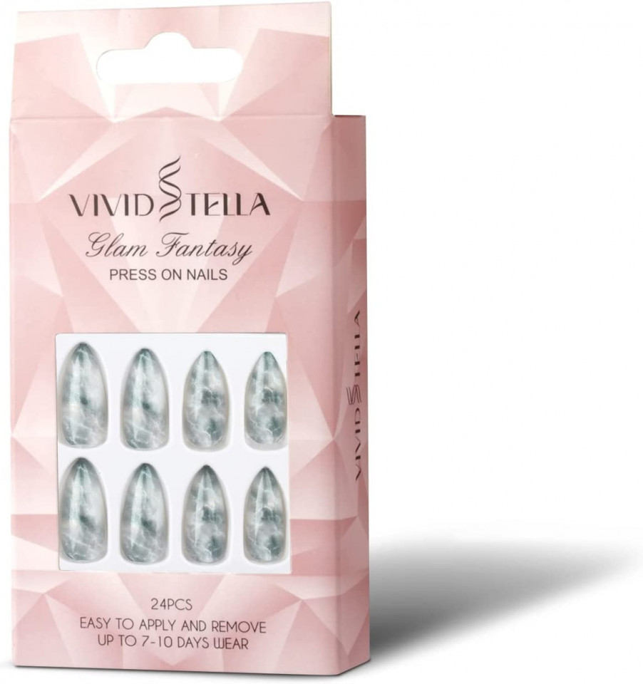 Set de 24 unghii false Vivid Stella, acril, gri