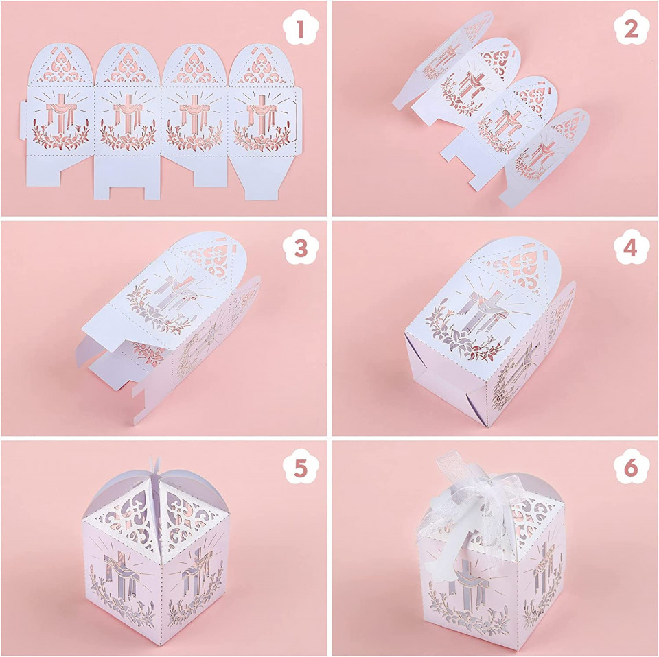 Poze Set de 25 cutii pentru cadouri cu mesaj religios LEMESO, hartie, alb, 5 x 5 x 5 cm
