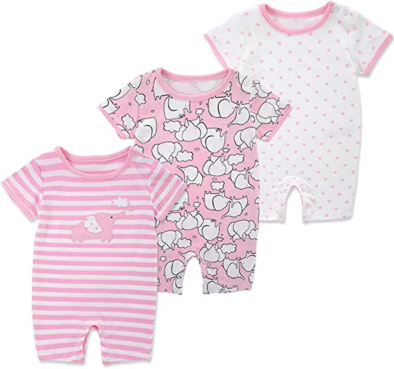 Set de 3 body-uri pentru bebelusi JiAmy, bumbac, alb/roz, 6-9 luni
