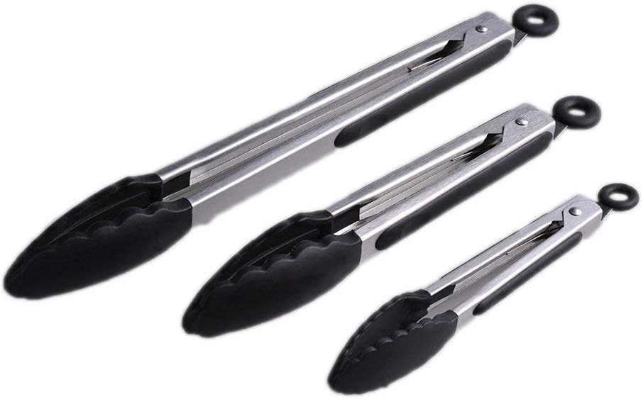 Set de 3 clesti de bucatarie Smithcraft, otel inoxidabil/silicon, argintiu/negru