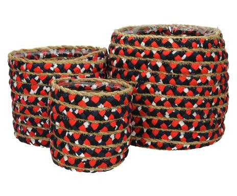 Set de 3 cosuri de depozitare Mabo, textil, rosu/negru