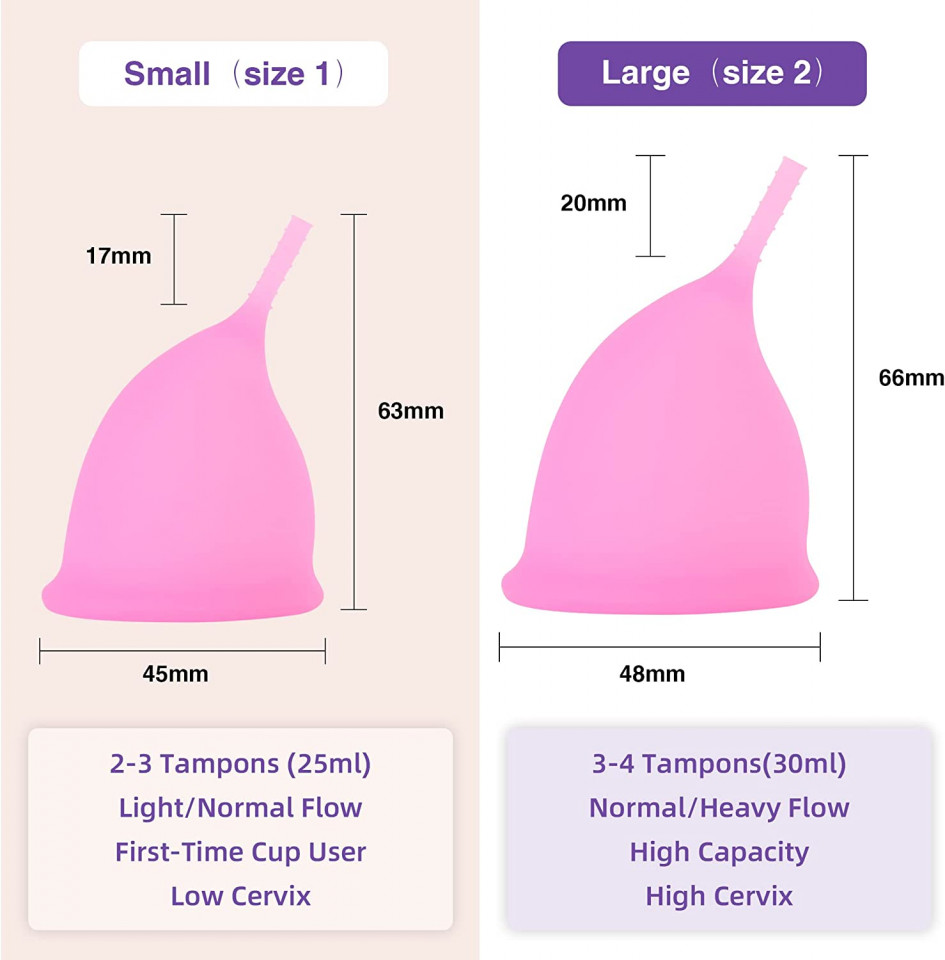 Set de 3 cupe menstruale TimesGate, silicon, roz/alb/mov, 66 x 48 mm