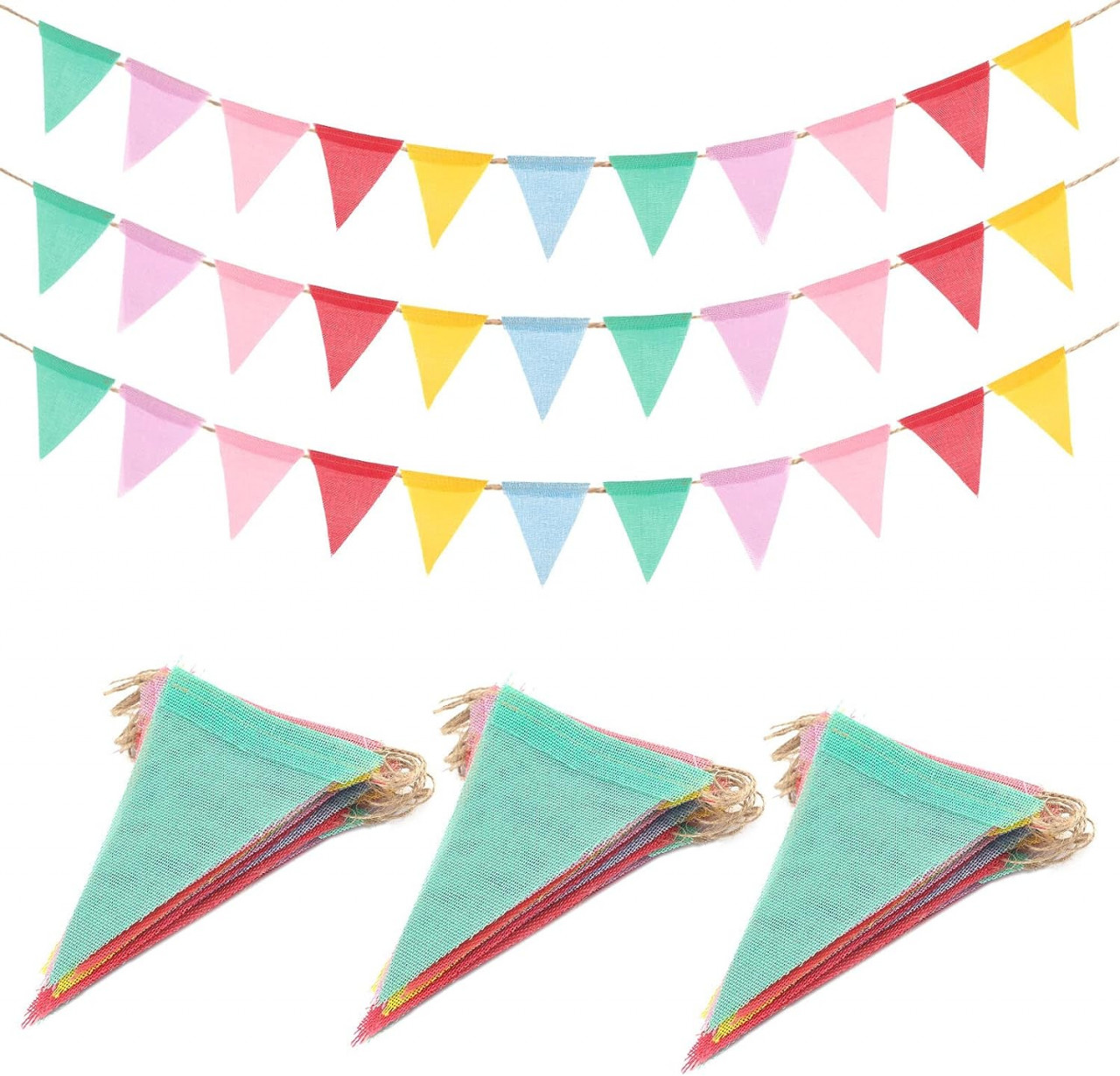 Set de 3 ghirlande pentru petrecere jijAcraft, bumbac, multicolor, 4 m