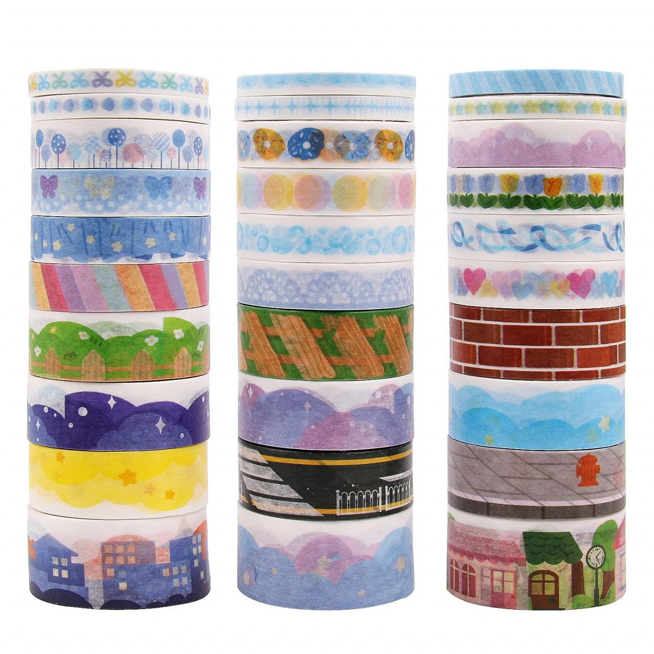 Set de 30 role de banda adeziva pentru mestesuguri Lychii, hartie washi, multicolor