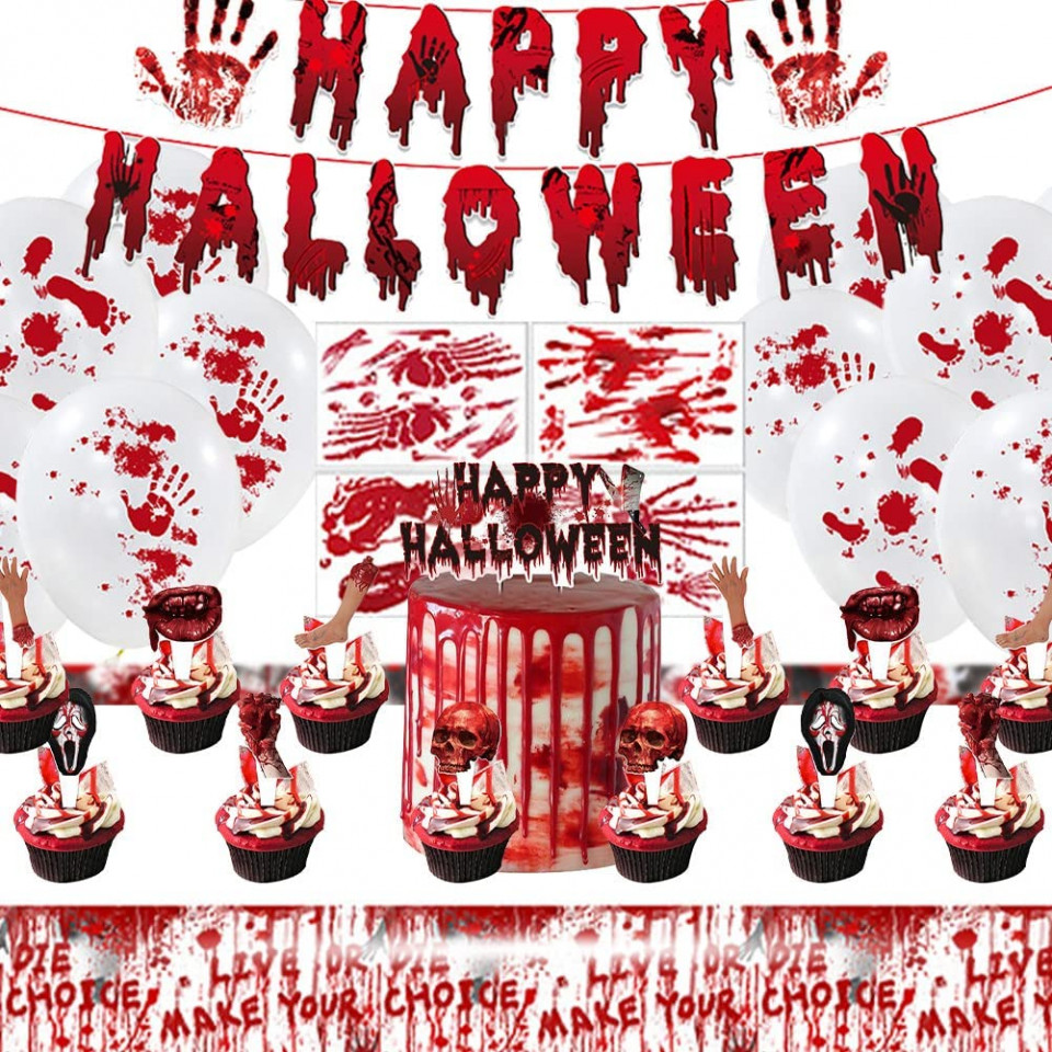 Set de 36 accesorii pentru Hallowen Metaparty, latex/plastic, alb/rosu