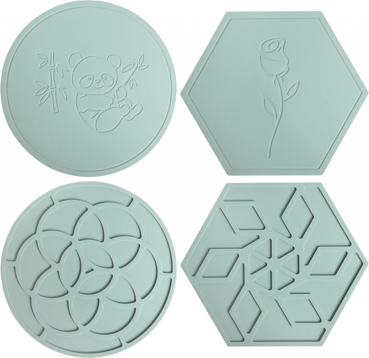 Set de 4 coastere Mountain Land, silicon, verde, 16 cm