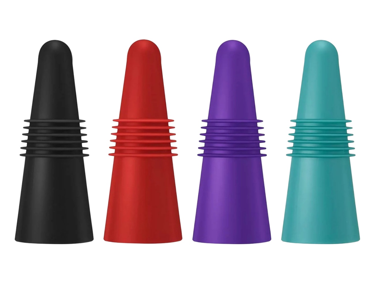 Set de 4 dopuri pentru sticla de vin Dreamark, silicon, multicolor, 2,5 x 6,5 cm