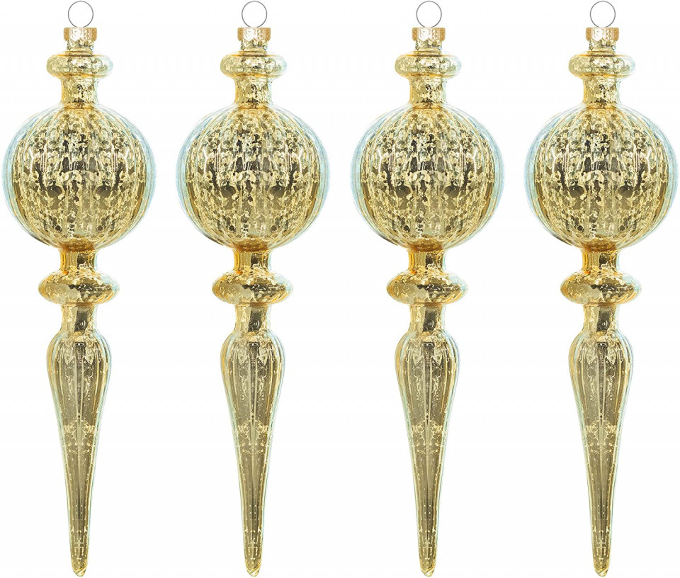 Set de 4 globuri pentru bradul de Craciun KI Store, sticla, auriu, 20 cm Auriu imagine 2022