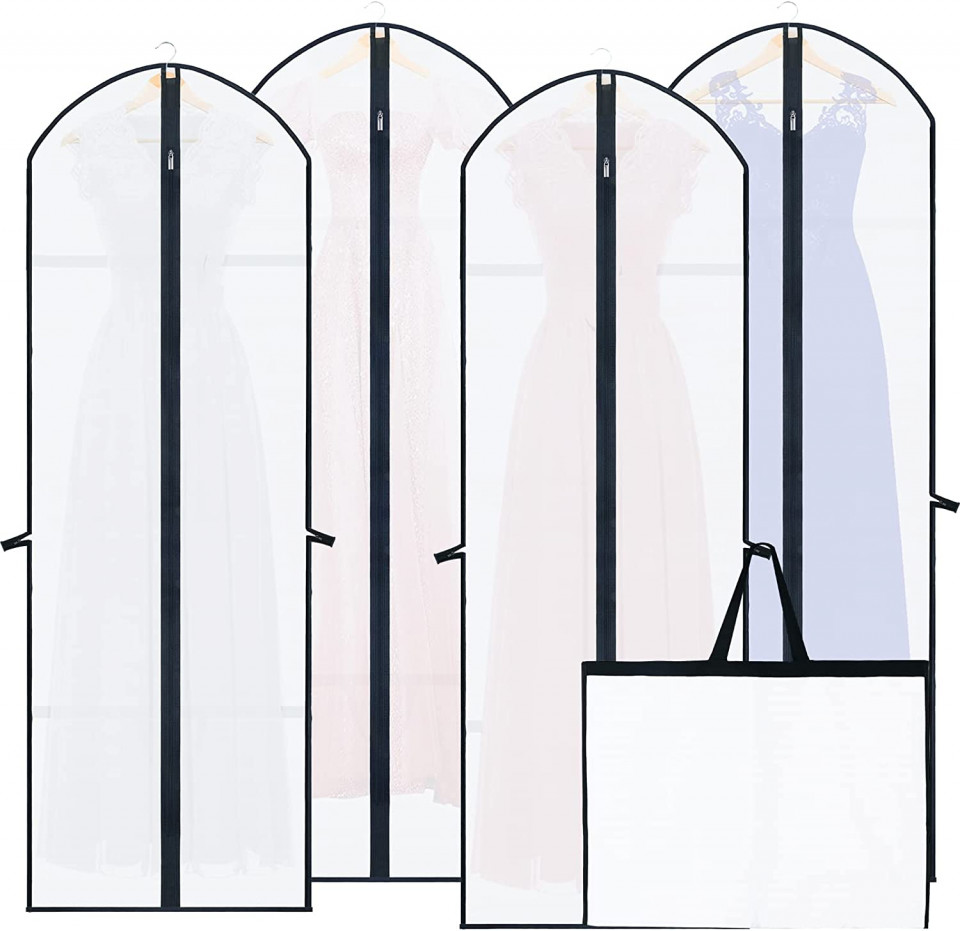 Set de 4 huse pentru haine Pwsap, PVC, transparent, 60 x 180 cm chilipirul-zilei.ro/