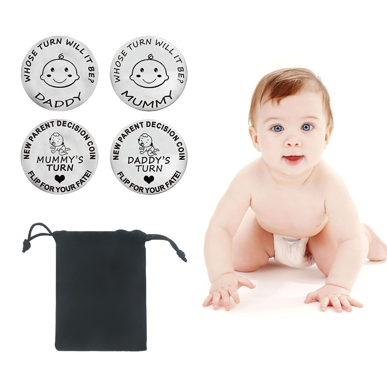 Set de 4 monede de decizie pentru parinti Butyeak, otel inoxidabil, argintiu/negru, 3 cm