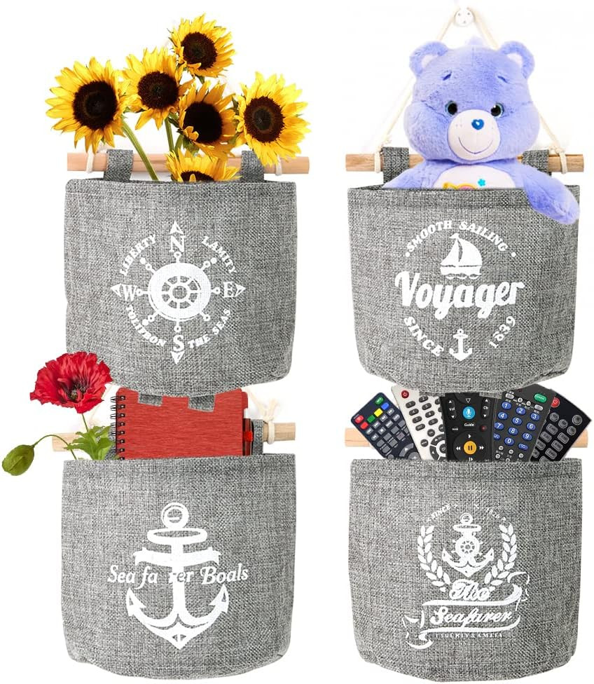 Set de 4 organizatoare de perete NP, bumbac/lemn, gri, 18 x 6 x 15 cm