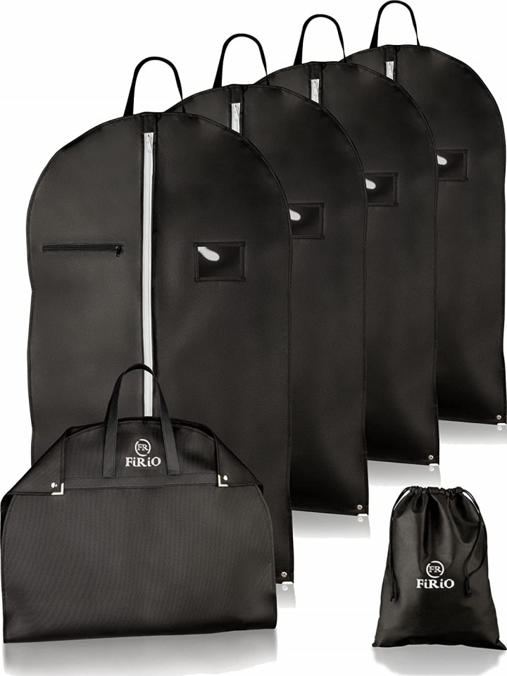 Set de 4 pungi pentru imbracaminte cu geanta de pantofi FR FiRiO®, negru, 100 x 60 cm