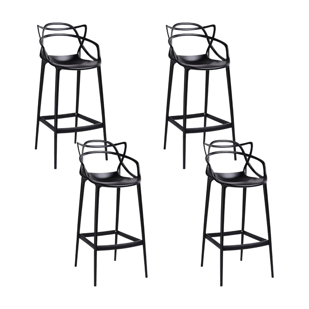 Set de 4 scaune de bar Karll, exterior/ interior, polipropilena, negru, 76 cm inaltime