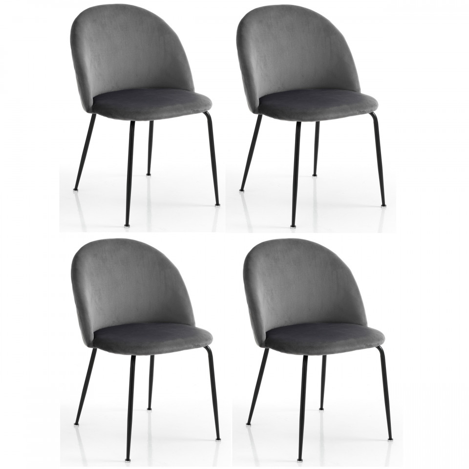 Set de 4 scaune tapitate Selly, gri/negru, 56 x 53 x 76 cm chilipirul-zilei.ro/