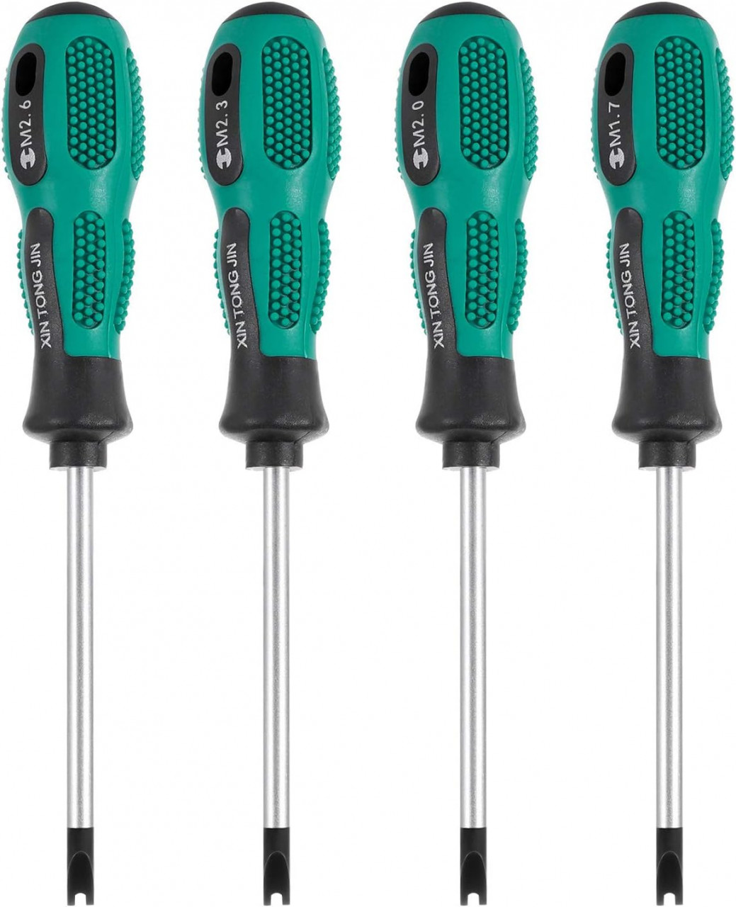 Set de 4 surubelnite biti U Regard Natral, otel crom-vanadiu/ PP, verde/negru/argintiu, 16 x 3 cm