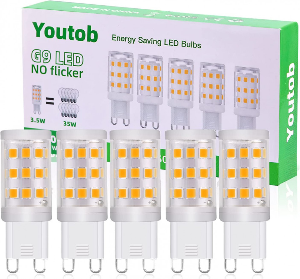 Set de 5 becuri LED G9 YOUTOB, 3000 K, 3,5 W, AC230V, 350LM, alb cald 3000K chilipirul-zilei.ro/ imagine 2022