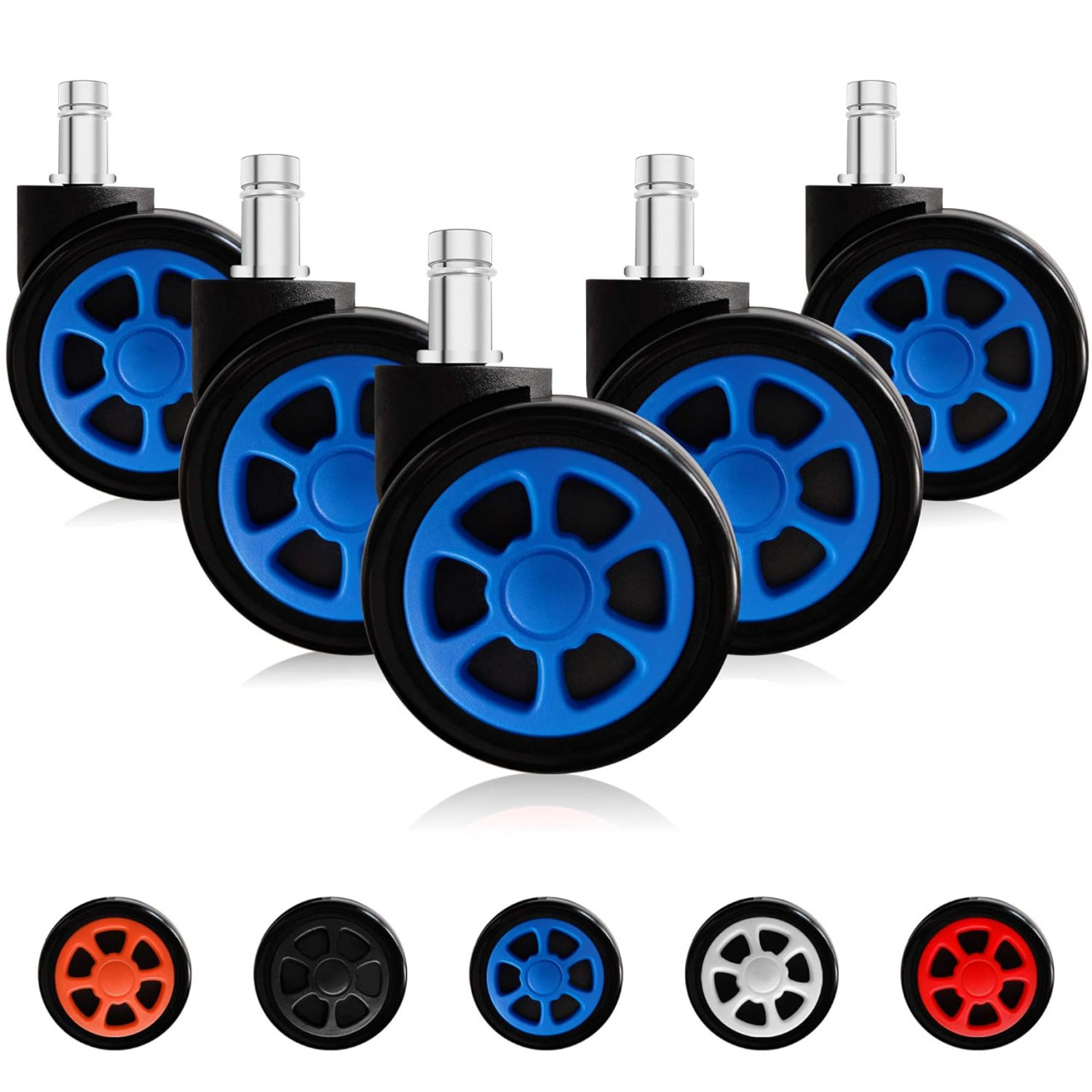 Set de 5 roti pentru scaunul de birou TIANSHU, poliuretan/metal, albastru/negru, 60 x 54 x 83 mm