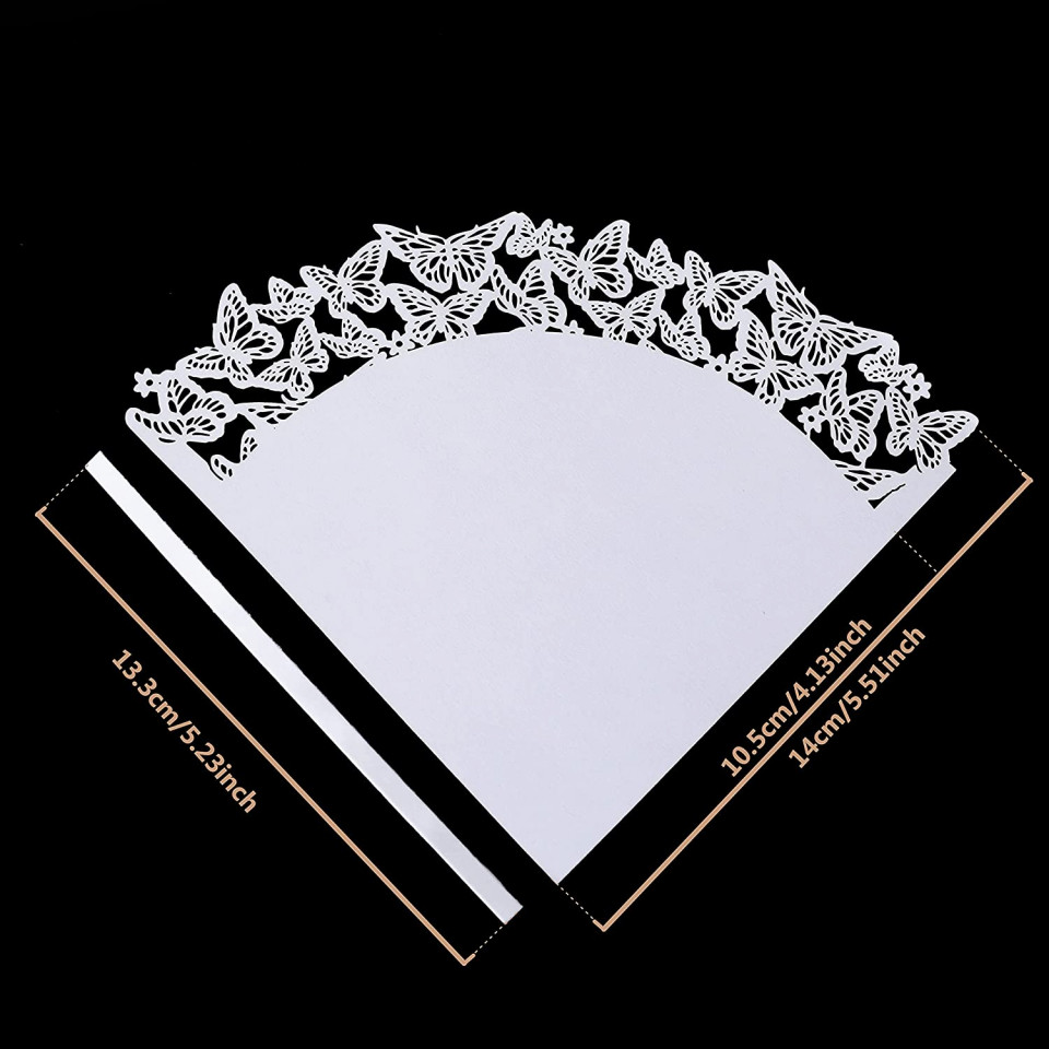 Poze Set de 50 conuri pentru nunta Wolfteeth, alb, hartie, model fluture, 14 x 14 cm