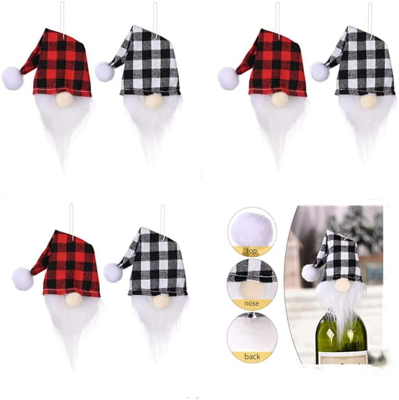 Set de 6 capace pentru pentru sticlele de vin de Craciun HIWERAN, textil, alb/negru/rosu, 20 x 7 cm Accesorii pret redus