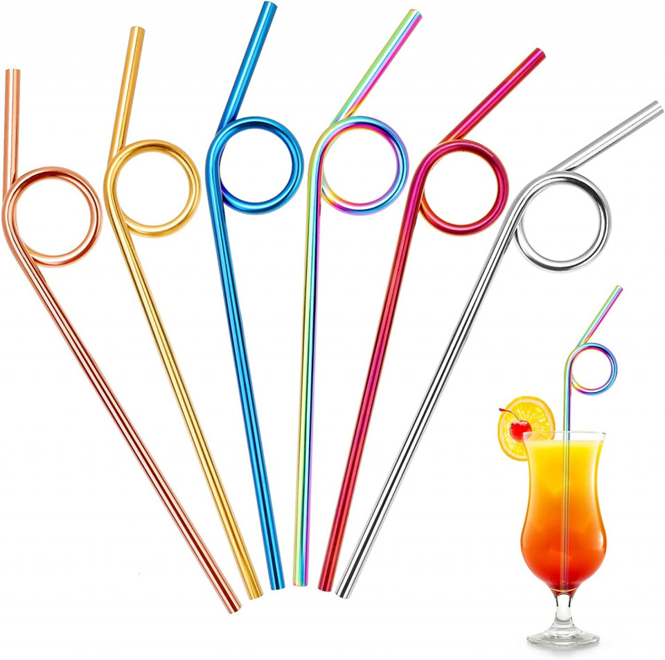 Poze Set de 6 paie reutilizabile Qpout, metal, multicolor, 22 cm